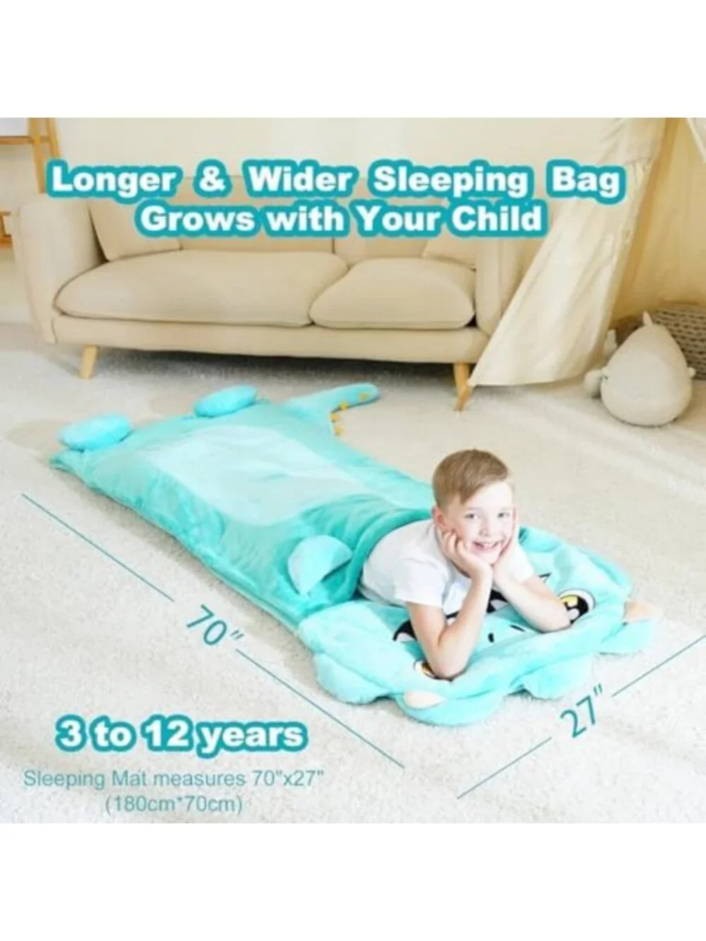 Cozy Kids Sleeping Bag with Pillow - Plush Nap Mat for Travel & Sleepovers 3-12Y